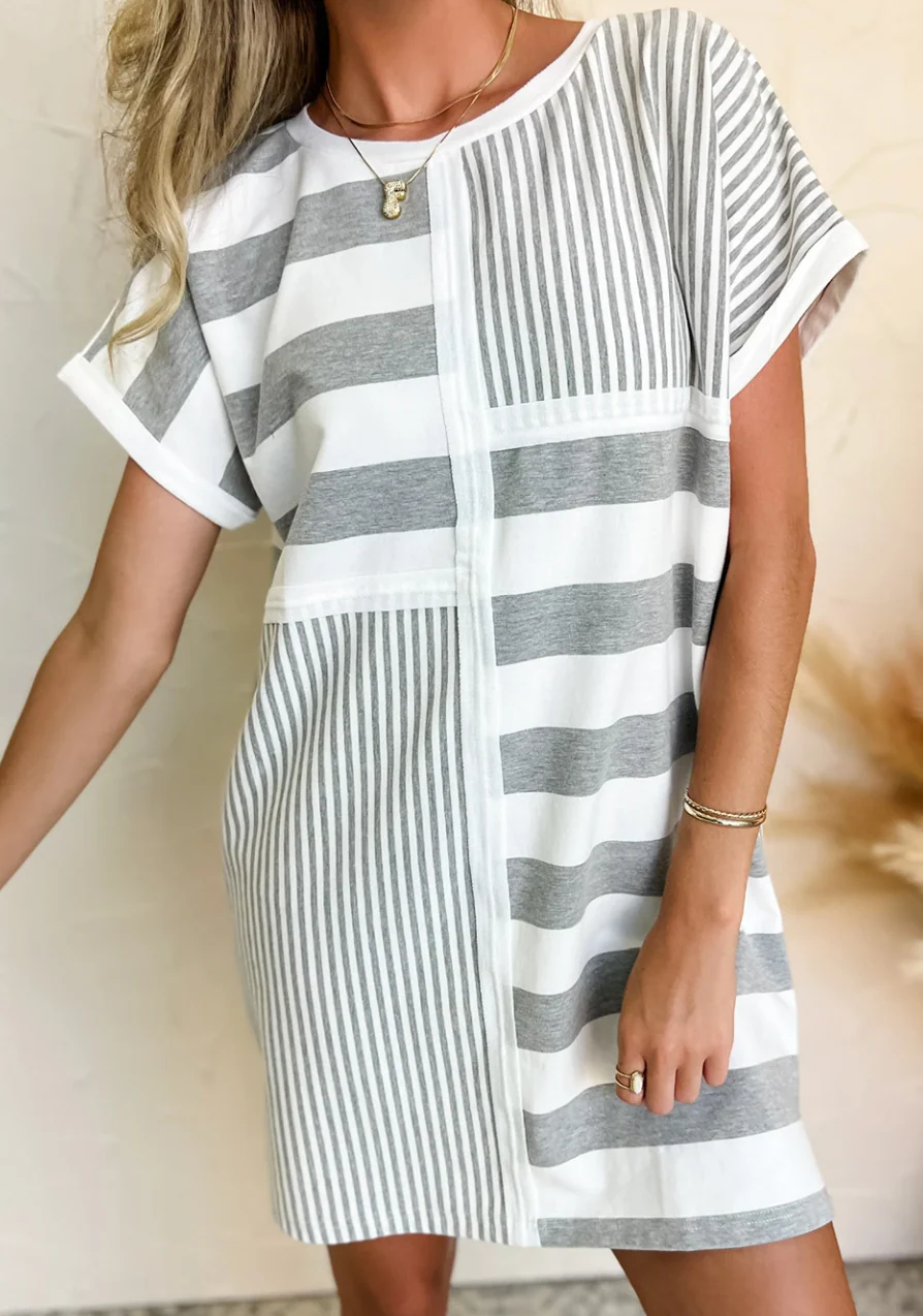 Everyday Effortless Stripe Dress GRAY