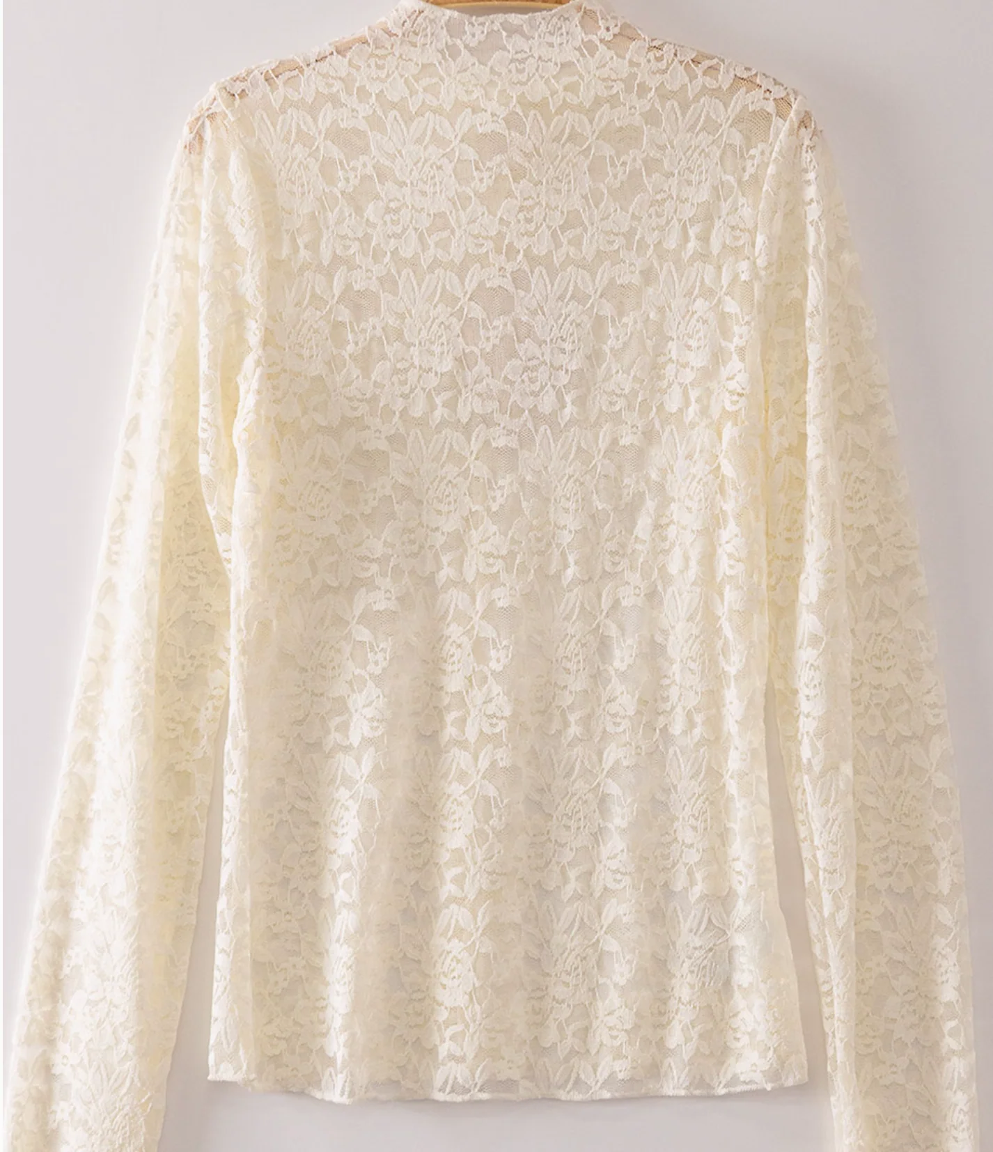 Lace Layering Mock Neck Top IVORY