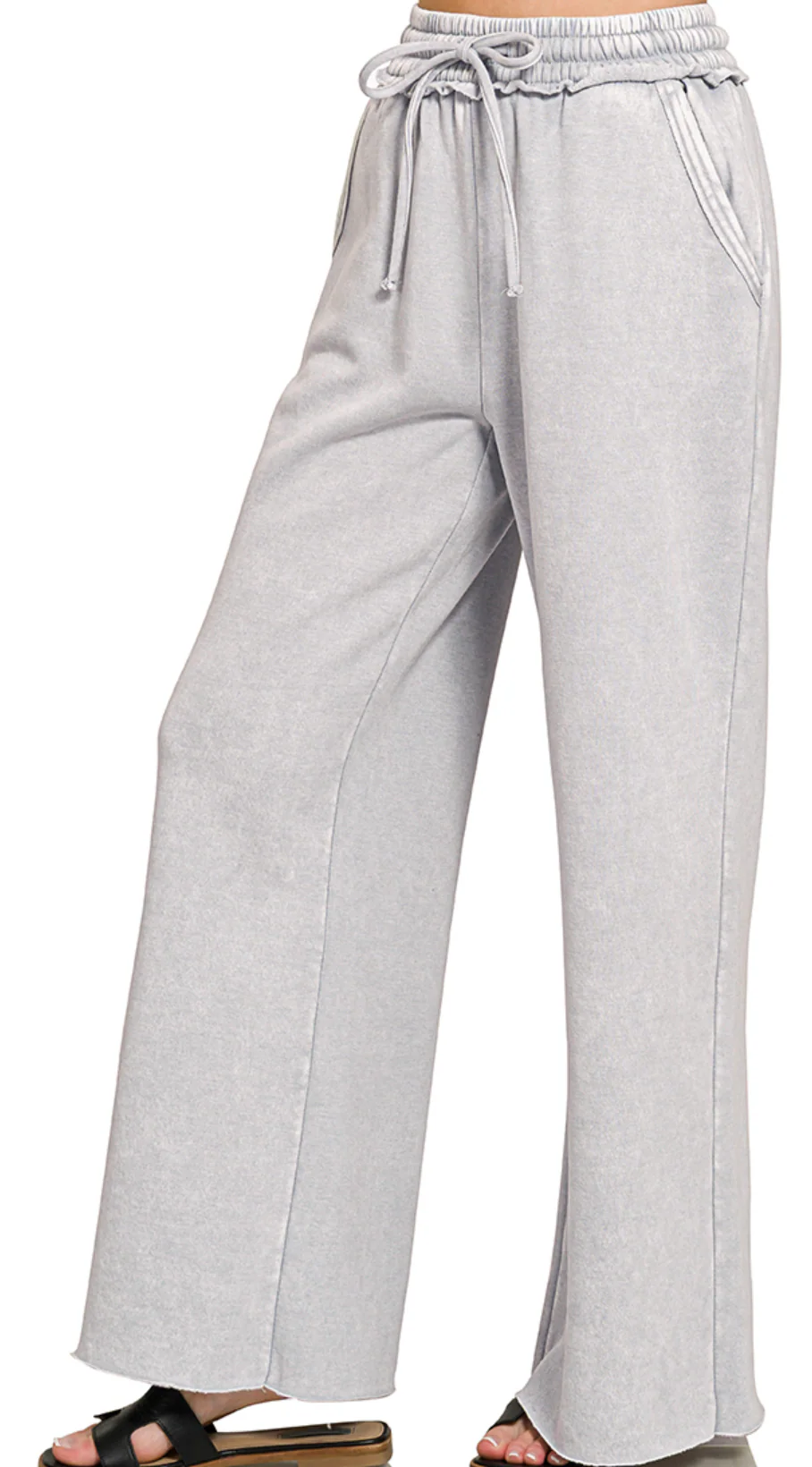 Acid Wash Palazzo Pants 30" GRAY